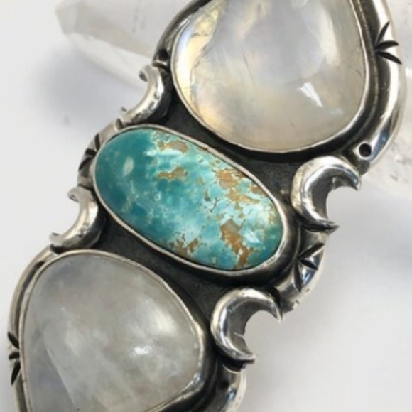 Pacific Crest Silver moonstone and turquoise sterling silver pendant - Picture 10 of 13